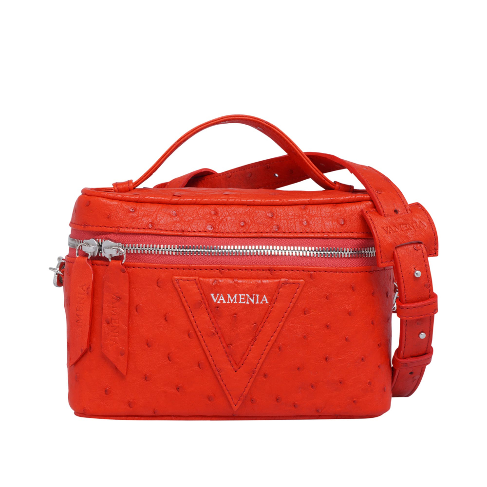 Shoulder bag made of cognac ostrich leather red